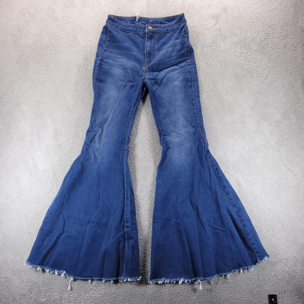 Free People Jeans Womens 27 Blue Just Float On Flare High Rise Raw Hem Boho